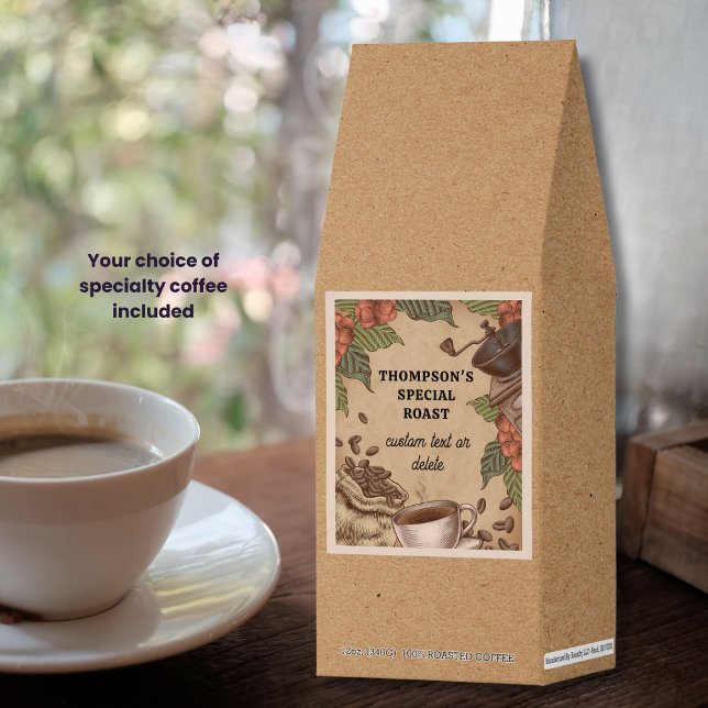 Vintage Coffee Label Design, Your Name Custom Text (Creator Uploaded)