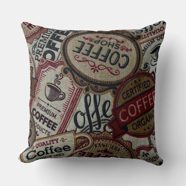 Vintage Coffee Labels Throw Pillow (Front)