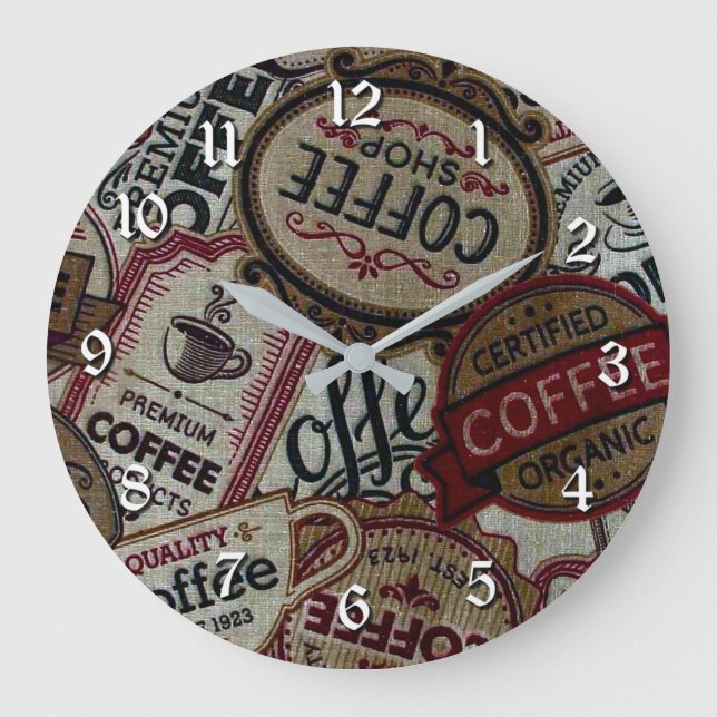 Vintage Coffee Labels Wall Clock (Front)