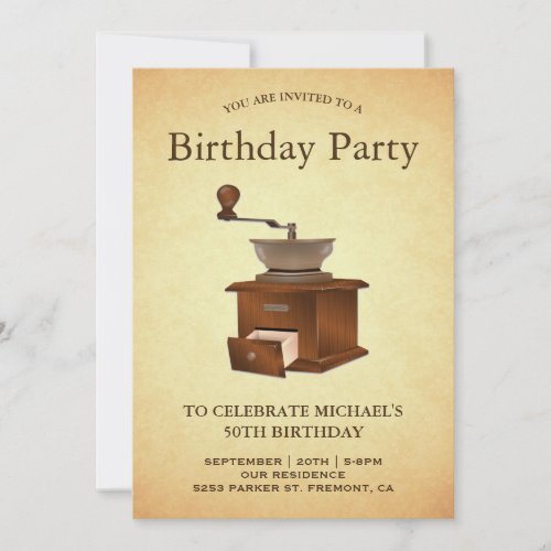 Vintage Coffee Mill Grinder Birthday Party Invitation