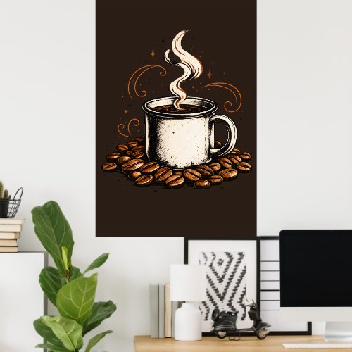 Vintage Coffee Mug with Coffee Beans | Cozy Coffee Poster