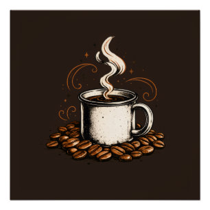 Vintage Coffee Mug with Coffee Beans Cozy Coffee Poster