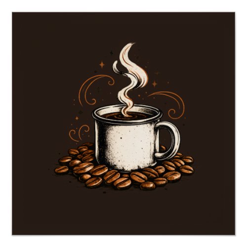 Vintage Coffee Mug with Coffee Beans | Cozy Coffee Poster