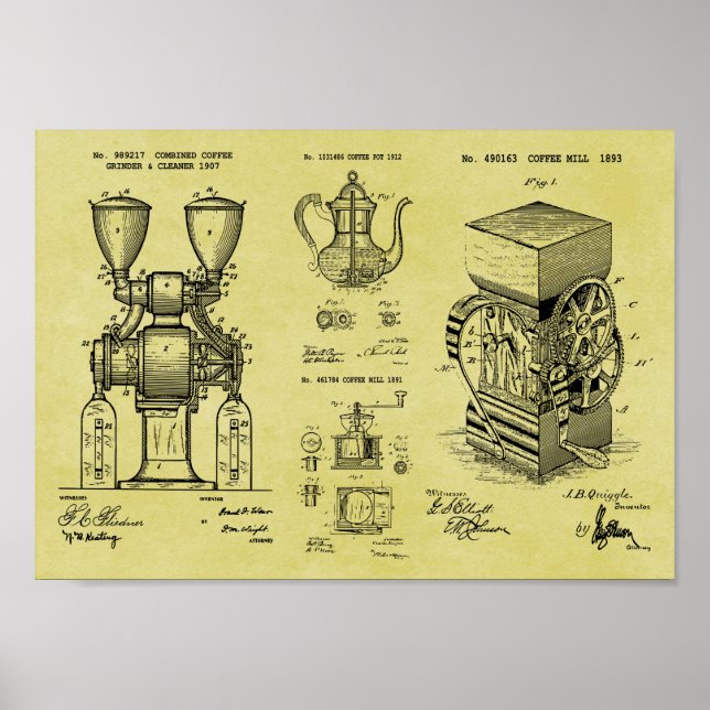Vintage Coffee Patent Print Poster Combination (Front)