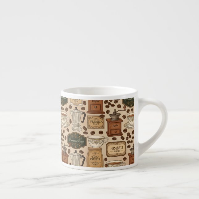 Vintage coffee pattern retro café style espresso cup (Right)