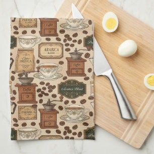 Vintage coffee pattern retro café style kitchen towel