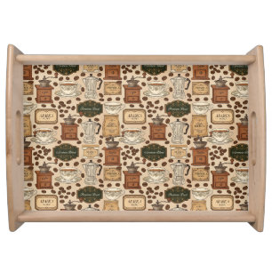 Vintage coffee pattern retro café style serving tray