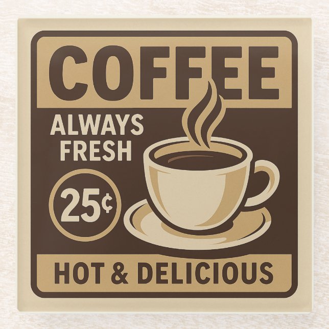 Vintage Coffee Shop Glass Coaster (Front)