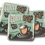 Vintage Coffee Shop | Retro Coffee Cork Coasters<br><div class="desc">Immerse your space in the nostalgic ambiance of a classic café with our Vintage Coffee Shop Cork Coaster Set. Featuring retro coffee shop graphics and timeless design details, these coasters infuse your kitchen, coffee bar, or dining area with warm, inviting charm. Crafted from durable cork, they not only protect your...</div>