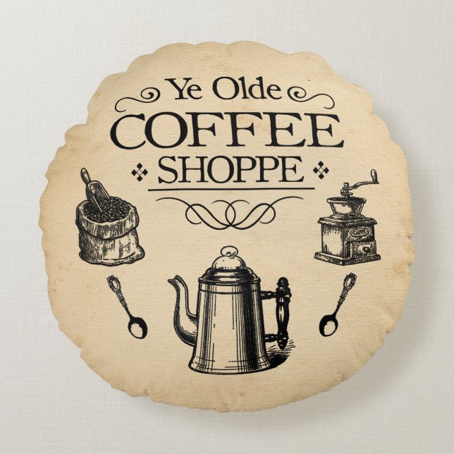 Vintage Coffee Shop Round Pillow (Front)