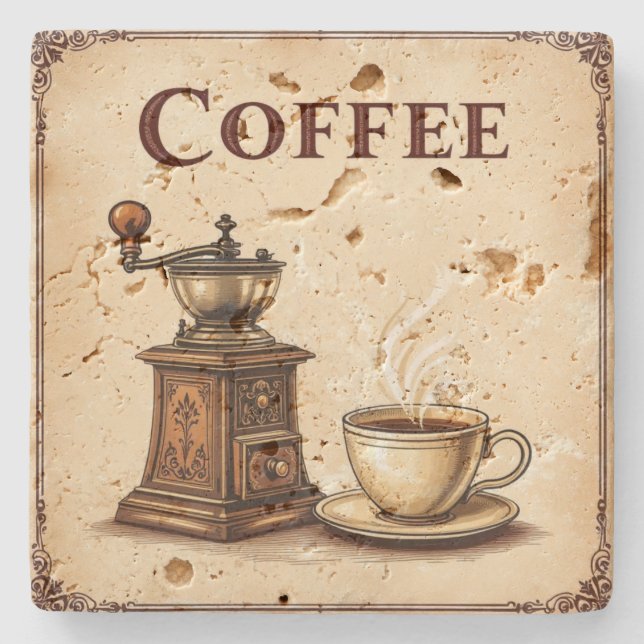Vintage Coffee Stone Coaster  (Front)