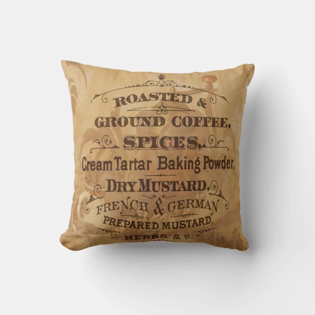 Vintage Coffee Throw Pillow (Front)