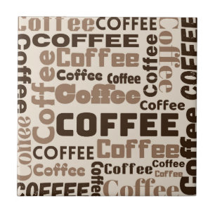 Vintage Coffee Typography Pattern (2) Ceramic Tile