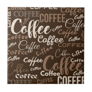 Vintage Coffee Typography Pattern (3) Ceramic Tile