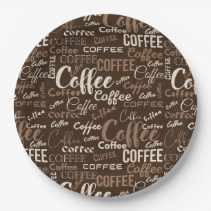 Vintage Coffee Typography Pattern (3) Paper Plates
