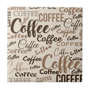 Vintage Coffee Typography Pattern (4) Ceramic Tile