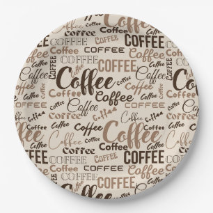 Vintage Coffee Typography Pattern (4) Paper Plates