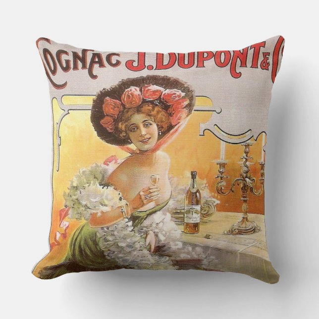 Vintage Cognac Advertisement Throw Pillow (Front)