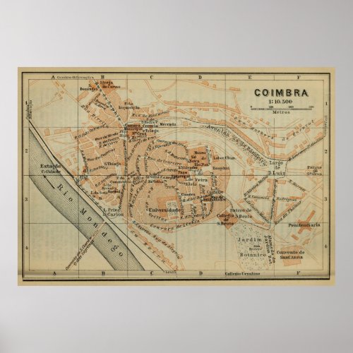 Vintage Coimbra Portugal Map 1913 Poster