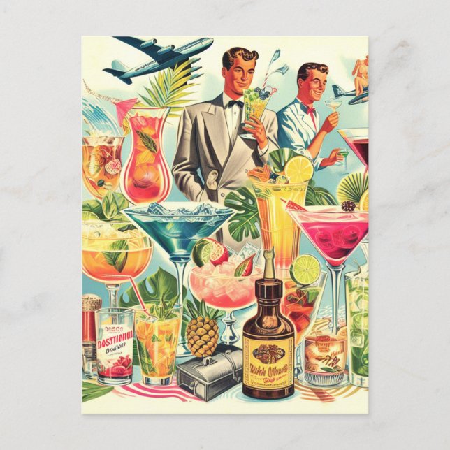 Vintage Coktail Drinks Illustration Postcard (Front)
