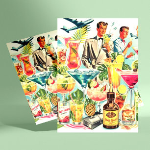 Vintage Coktail Drinks Illustration Postcard