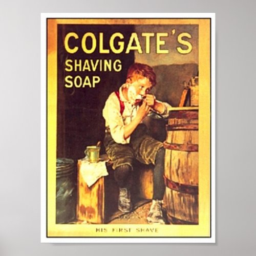 Vintage Colgate Shaving Soap Boy Shaving Poster