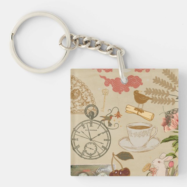 Vintage Collage Art Keychain (Front)