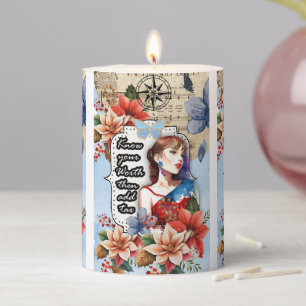 Vintage Collage Birth Month Flower Pillar Candle