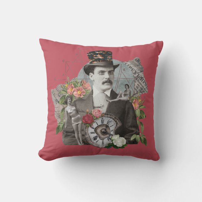Vintage Collage Man Throw Pillow (Front)