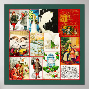 Vintage Collage of Christmas and Winter Scenes Poster