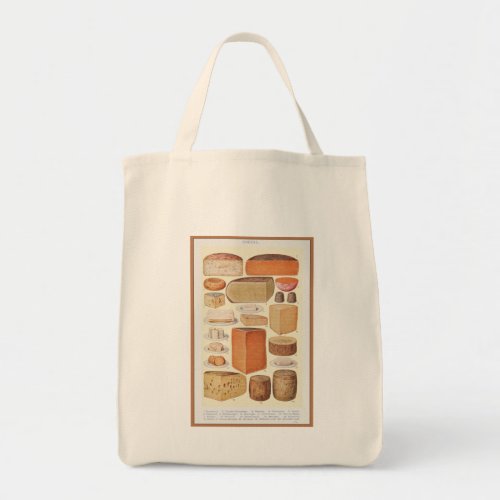 Vintage Collage of Household Cheeses 1923 Grocery Tote Bag