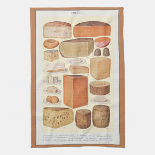 Vintage Collage of Household Cheeses, Beeton, 1923 Kitchen Towel