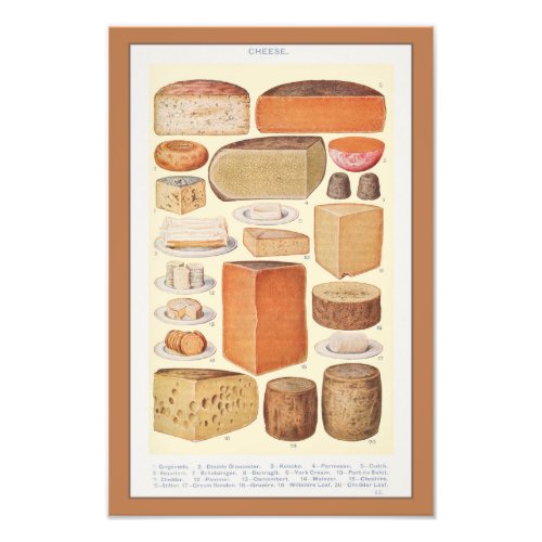 Vintage Collage of Household Cheeses Beeton 1923 Photo Print