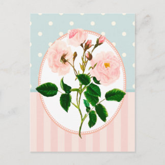 Vintage Collage Pink Rose Botanical Print Postcard
