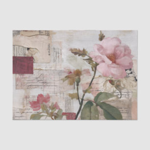 Vintage Collage Pink Rose Floral Tissue Paper