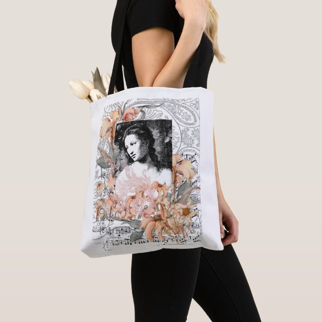 Vintage Collage Portrait Art Tote Bag (Close Up)