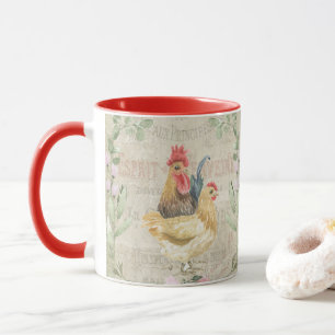 Vintage collage – roosters and flowers  mug