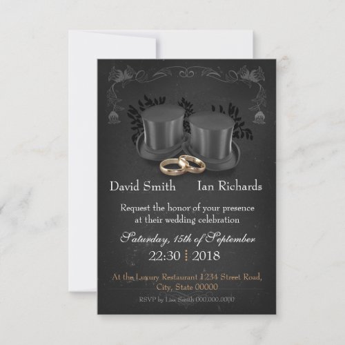 Vintage Collapsible top hats on chalkboard Invitation