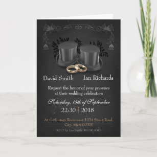 Vintage Collapsibles top Hats on chalkboard Invitation
