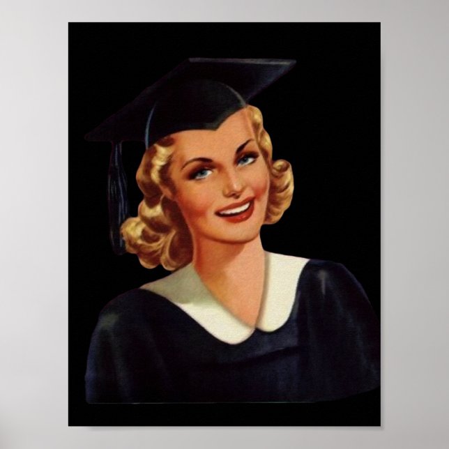 Vintage College Co-Ed Graduation Woman Poster (Front)
