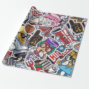 Vintage college colorful seamless pattern with fan wrapping paper