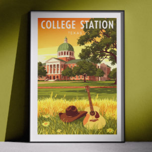 Vintage College Station Texas Poster
