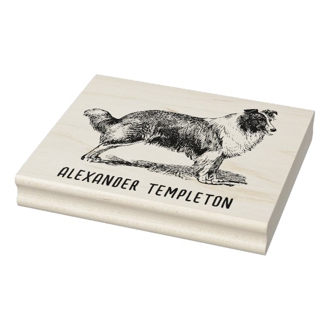 Vintage Collie Dog Drawing Name Rubber Stamp (Stamp)