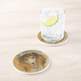 Vintage Collie Dog - Enter Your Dog's Name Drink Coaster