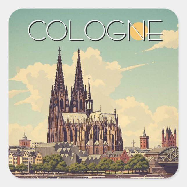 Vintage Cologne Cathedral Germany Travel Square Sticker (Front)