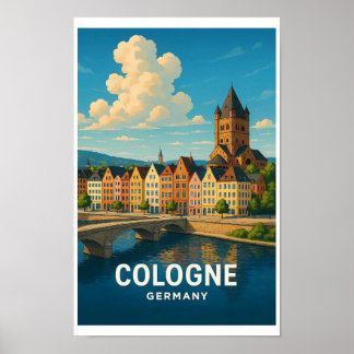 Vintage Cologne Germany Travel Poster - Colorful