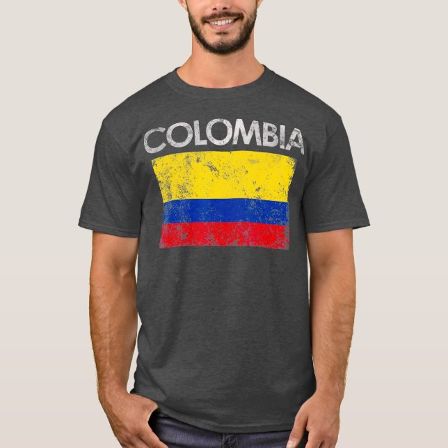 Vintage Colombia Colombian Flag Pride Gift T-Shirt (Front)