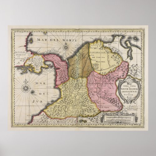 Vintage Colombia Map 1719 Poster