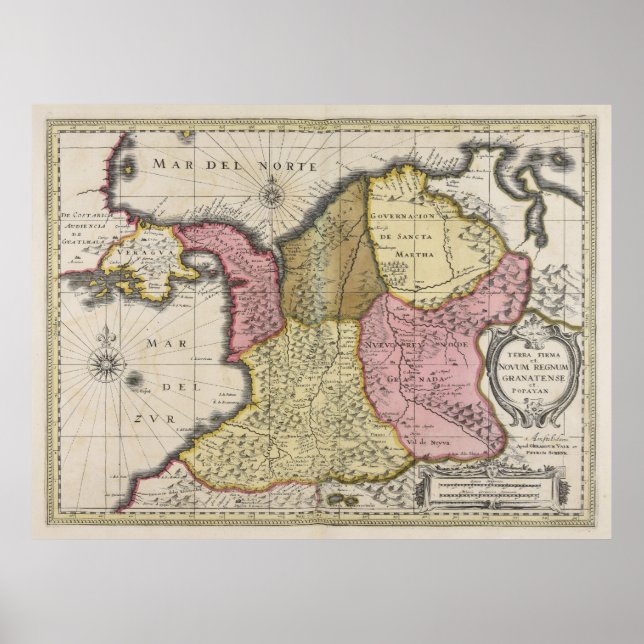 Vintage Colombia Map (1719) Poster (Front)