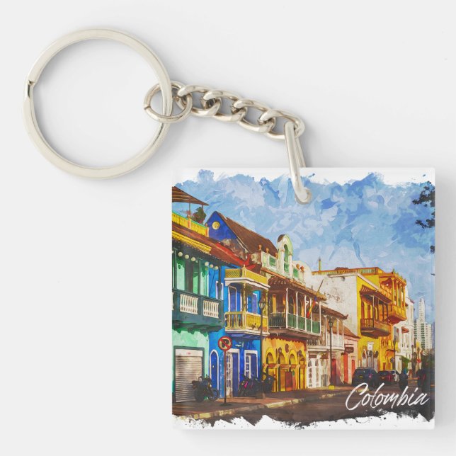 Vintage Colombia Watercolor Keychain (Front)